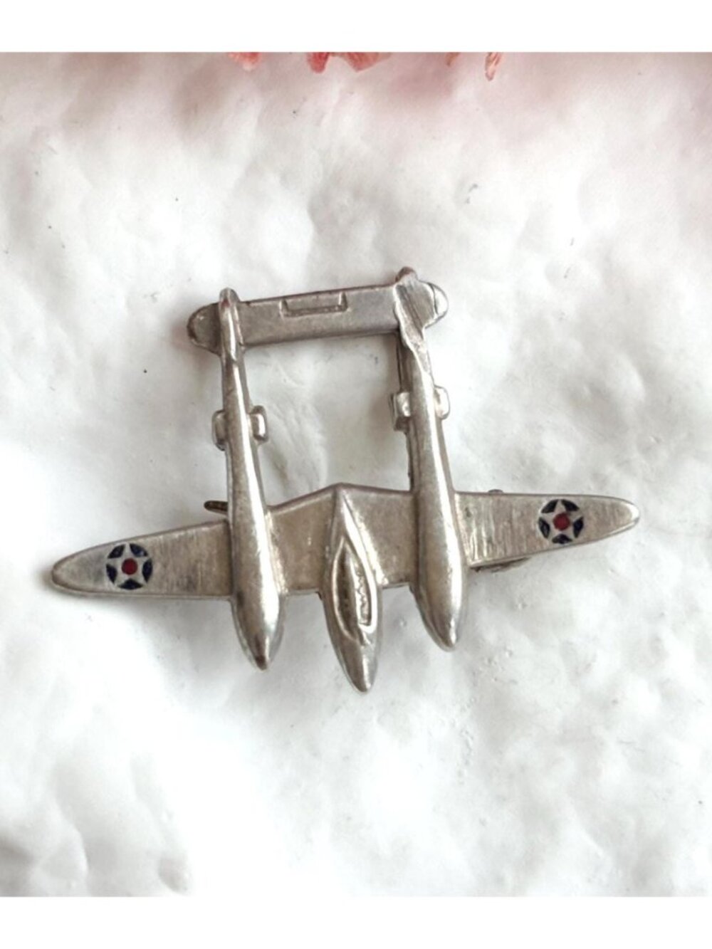 WWII P-38 Lockheed Twin Engine Lightening Airplane Sterling 1940's Vintage Pin